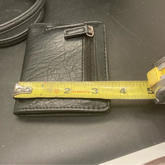 Wallet & laynard card holder set small folding black leather gold hardware - Picture 3 of 16